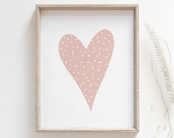 Heart print - Pink polka dots poster, Simple rustic heart, Love poster, family, friendship, Nursery wall art, Baby room decor, MAILED PRINT