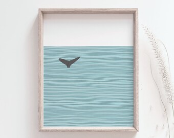 Whale tail print - Humback whale tail poster, Ocean horizon minimalist decor, boho animal art, Beach house wall art, DIGITAL DOWNLOAD