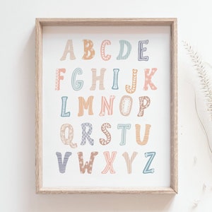 Impression d'alphabet arc-en-ciel - Affiche d'alphabet de couleurs pastel, Art éducatif de pépinière, Scandinave, Minilamilst, Décor d'art de mur, MAILED PRINT