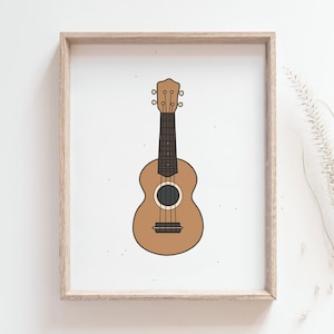 Ukulele print - Music intrument poster, Good vibes, Guitar, Cartoon drawing, Cute wall art, camper van art, Beach wall art, DIGITAL DOWNLOAD