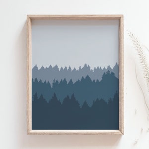 Forest print - Mountain poster, Pacific Northwest, Boreal forest, Pine tree, Minimalist art, Cottage decor, Woodland decor, DIGITAL DOWNLOAD