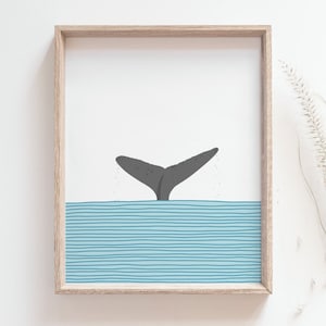 Whale tail print - Humback whale tail poster, Ocean horizon minimalist decor, Animal art, Aquatic life, Beach house decor, DIGITAL DOWNLOAD