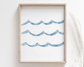 Simple wave print - Blue watercolor wave poster, Ocean, Sea, Lake, Turquoise minimalist beach house decor, Baby room wall art, MAILED PRINT