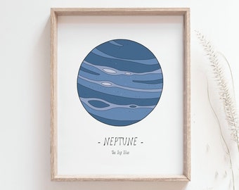 Impression de Neptune, affiche de planète, astronomie, science, géologie, système solaire, galaxie, étoiles, art de pépinière unisexe, affiche de décor à la maison, MAILED PRINT