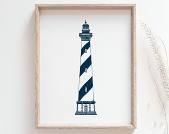 Lighthouse print - Cap Hatteras poster, Outer banks, Seascape art, Nautical decor, Coastal wall art, Beach house decor, MAILED PRINT