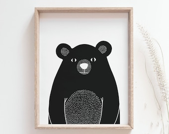 Estampado de oso bebé - Estampado animal minimalista, póster de vivero de cachorros de oso, decoración de arte de pared, arte escandinavo, decoración de la habitación de los niños, IMPRESIÓN POR CORREO