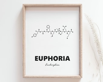 Impression de molécule d'euphorie - Affiche d'endorphine, Runner's high, Geek, Art mural minimaliste, Science, Chimie, Affiche de décor à la maison, MAILED PRINT