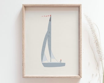 Sailboat print, Simple boat over the horizon poster, Lake, Ocean, Sea, Beach house decor, Coastal nursery, Office wall art, DIGITAL DOWNLOAD