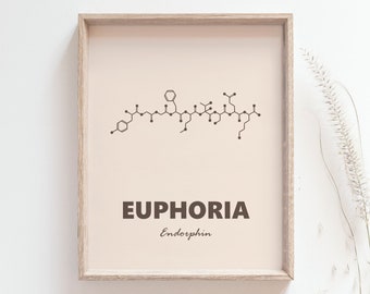 Euphoria molecule print - Endorphin poster, Runner's high, Geek, Minimalist wall art, Science, Chemistry,  Home decor poster, MAILED PRINT