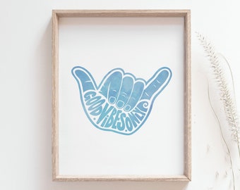 Shaka sign print, Good vibes poster, Hang loose minimalist wall art, Surf nursery decor, Beach decor, Shaka hand wall art, DIGITAL DOWNLOAD