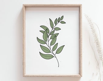 Impression de feuilles de fougère - Affiche botanique minimaliste, Art de la feuille verte simple, Verdure, Décor d'art scandinave, Affiche d'art de cuisine, IMPRESSION PAR LA POSTE