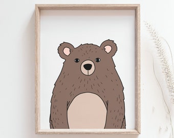 Baby bear print - Cub poster, Cute baby woodland animal, Wilderness nursery art, Mountain, Forest, Nature, Playground poster, MAILED PRINT