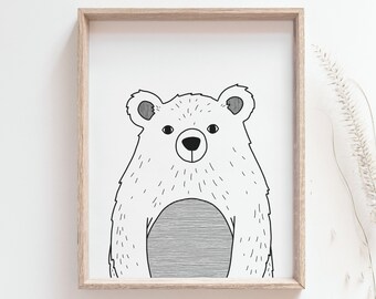 Impression de bébé ours - Affiche Cub, Mignon bébé animal des bois, Décor d’art mural, Art de pépinière sauvage, Montagne, Forêt, Nature, TÉLÉCHARGEMENT NUMÉRIQUE