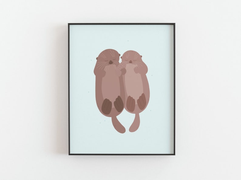 Sea otters print Otters holding hands poster, Funny animal nursery art, Coastal decor, Teens bedroom art, Love poster, DIGITAL DOWNLOAD image 2