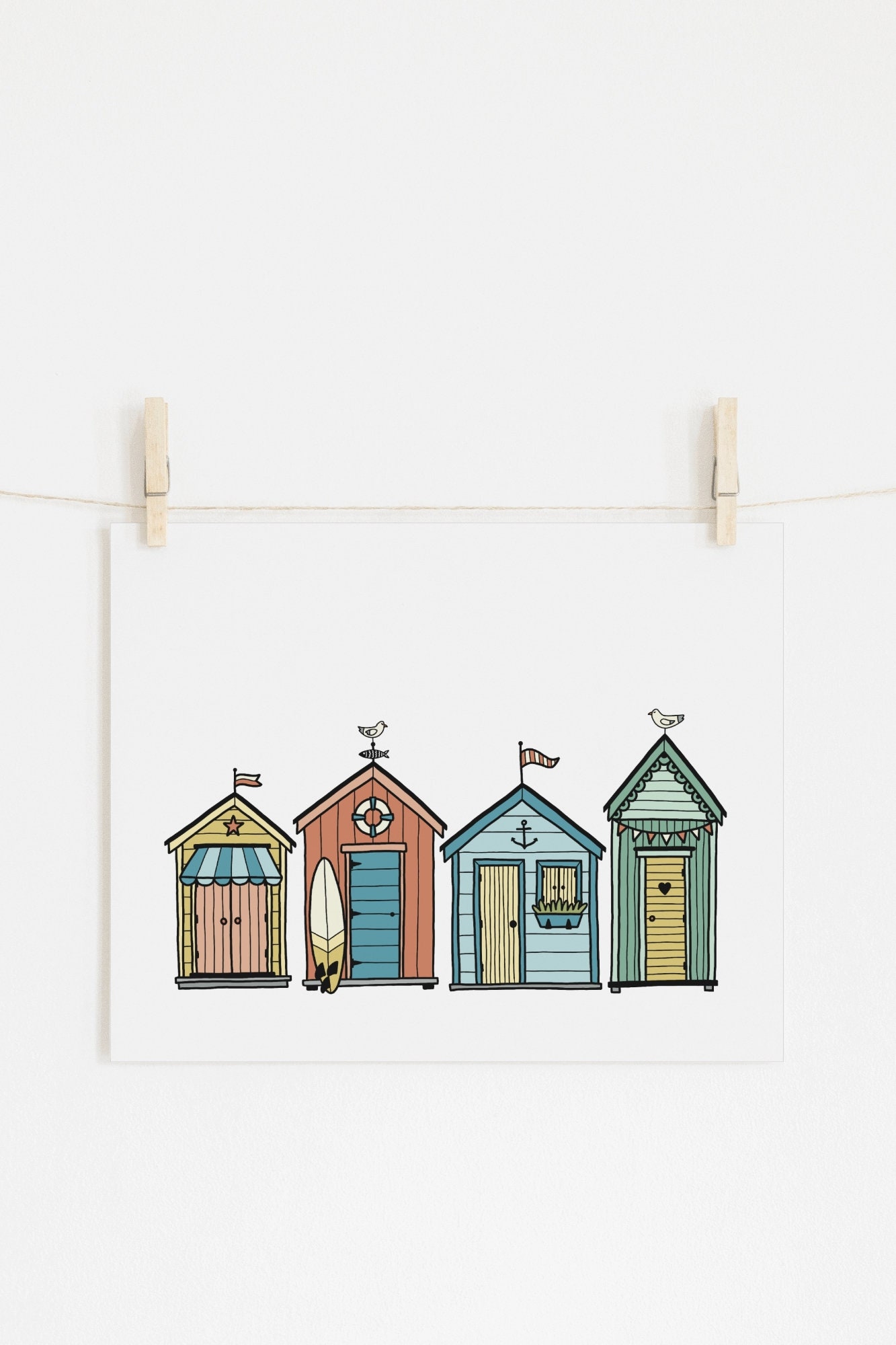 Beach Huts Print Colorful Beach Huts Poster Ocean Sea Etsy Canada