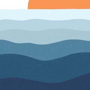 Sunset print - Ocean sunset poster, Seabirds, Wave, Bright minimalist beach house coastal wall art decor, Sea waves art decor, MAILED PRINT afbeelding 4