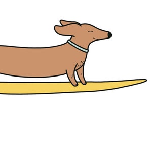 Wiener dog surfing, Funny animal poster, Colorful longboard art, Cartoon drawing, Nursery, Kids room decor, Beach wall art, DIGITAL DOWNLOAD image 6