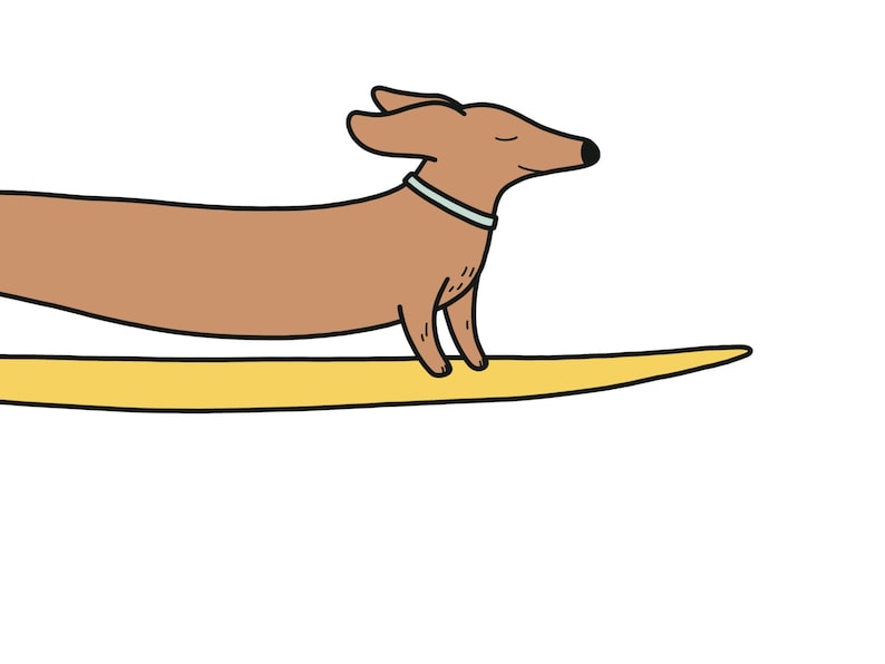 Wiener dog surfing, Funny animal poster, Colorful longboard art, Cartoon drawing, Nursery, Kids room decor, Beach wall art, DIGITAL DOWNLOAD image 6