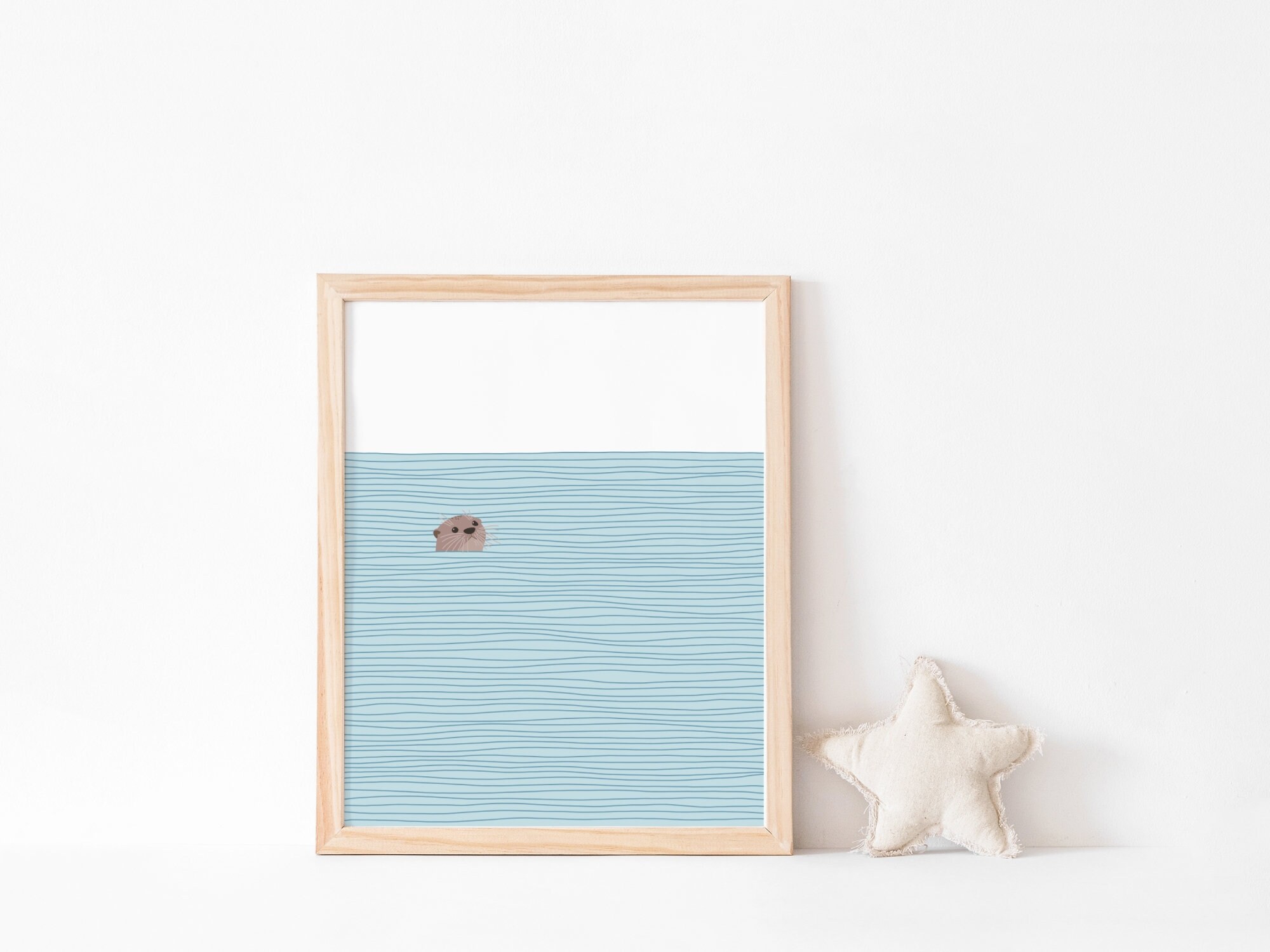 Discover Otter print, River otter popping out of the water poster, Mountain nursery poster, No Frame