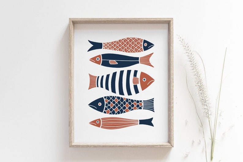 Fish print Japanese fish poster, Minimalist scandinavian animal art, Nautical beach house, Mid century, Modern wall art, DIGITAL DOWNLOAD image 1