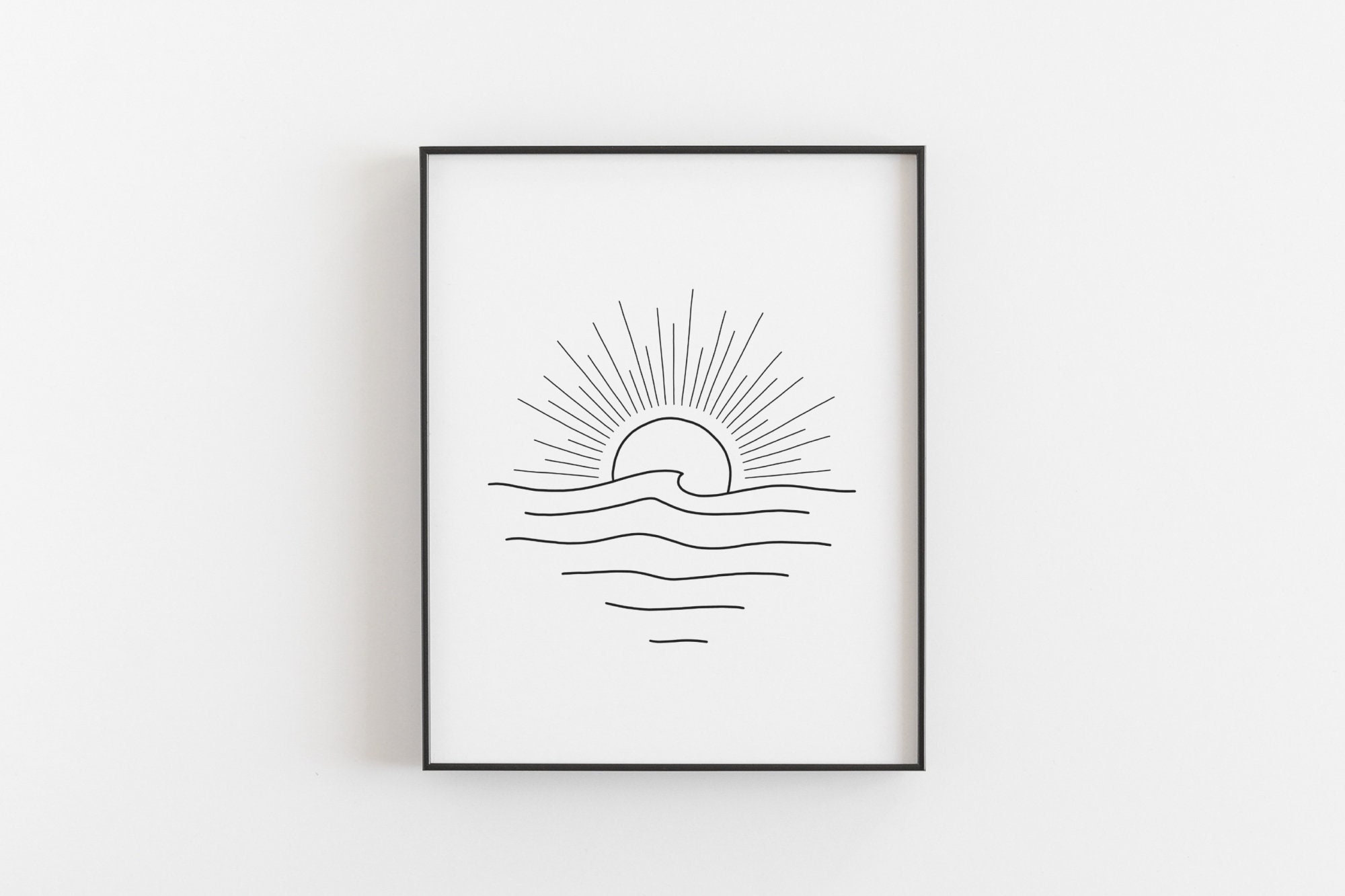 Simple Sunset Print Surf Wave Poster, Line Drawing, Minimalist Beach House  Decor, Coastal Art, Sun Wall Art, Sunrise Poster, MAILED PRINT 