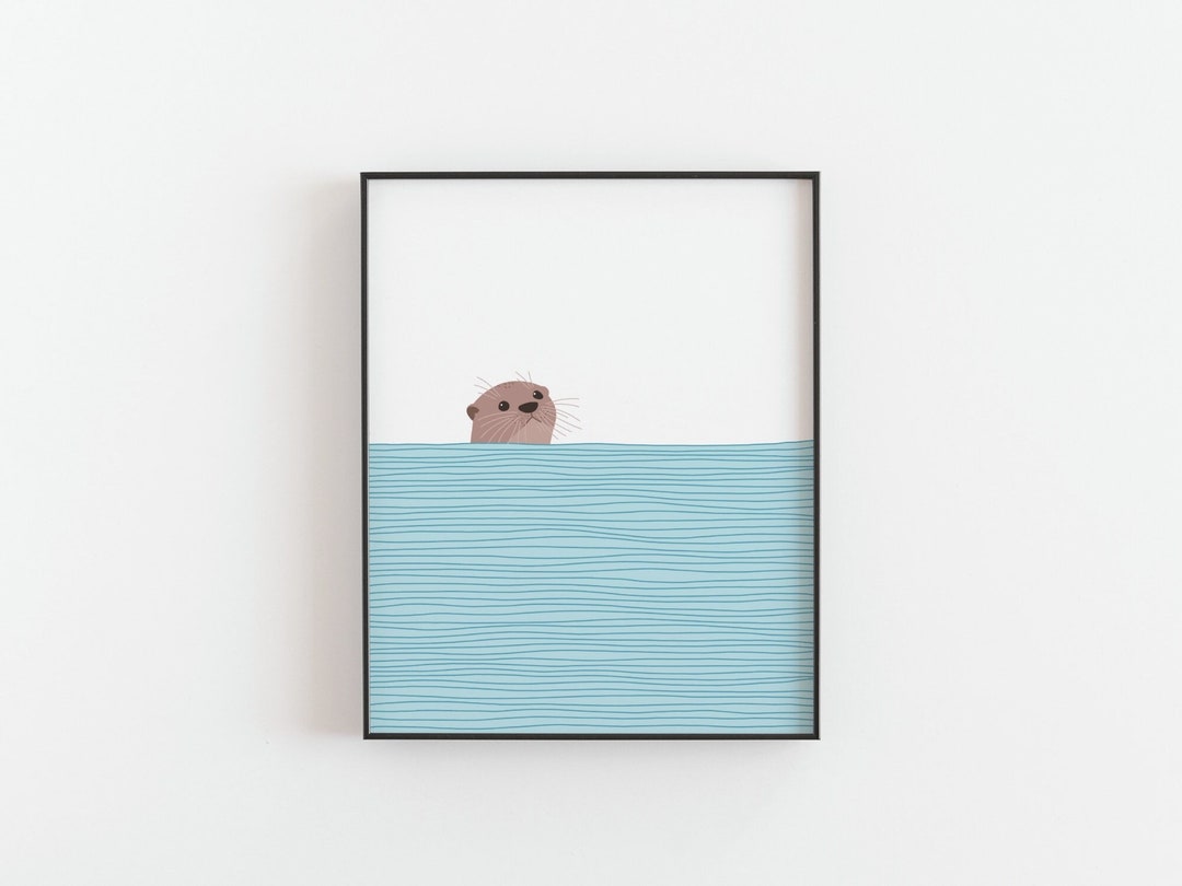 Otter Print, River Otter Popping Out of the Water Poster, Mountain
