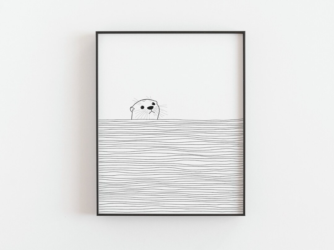 Otter Print, River Otter Popping Out of the Water Poster, Mountain