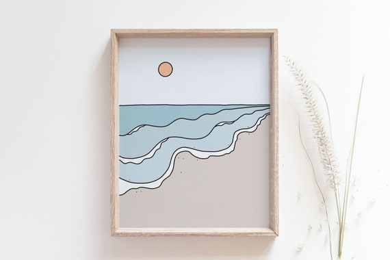 Beach print - Ocean, lake, river, sunrise, sunset poster, Simple line wall art, Tide, Sand, Wave, Sun, Beach house decor, MAILED PRINT