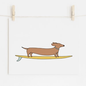 Wiener dog surfing, Funny animal poster, Colorful longboard art, Cartoon drawing, Nursery, Kids room decor, Beach wall art, DIGITAL DOWNLOAD image 5