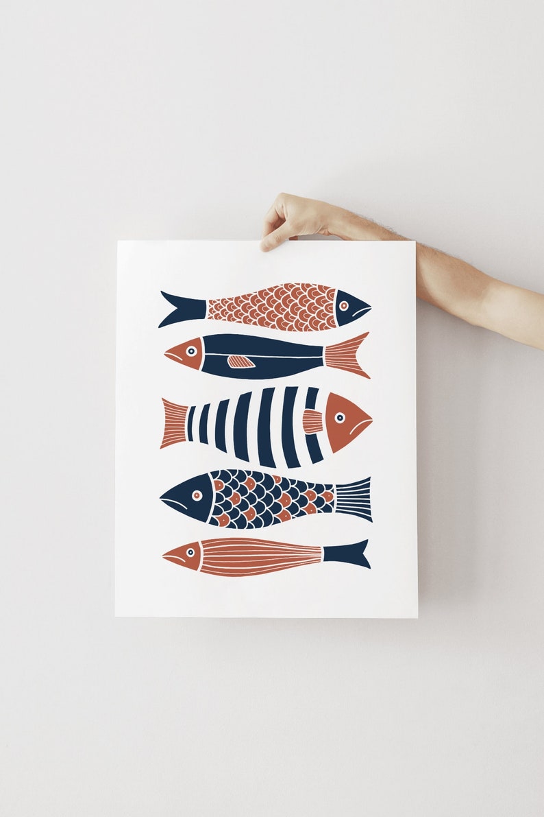 Fish print Japanese fish poster, Minimalist scandinavian animal art, Nautical beach house, Mid century, Modern wall art, DIGITAL DOWNLOAD image 5