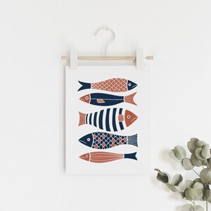 Fish print Japanese fish poster, Minimalist scandinavian animal art, Nautical beach house, Mid century, Modern wall art, DIGITAL DOWNLOAD image 3