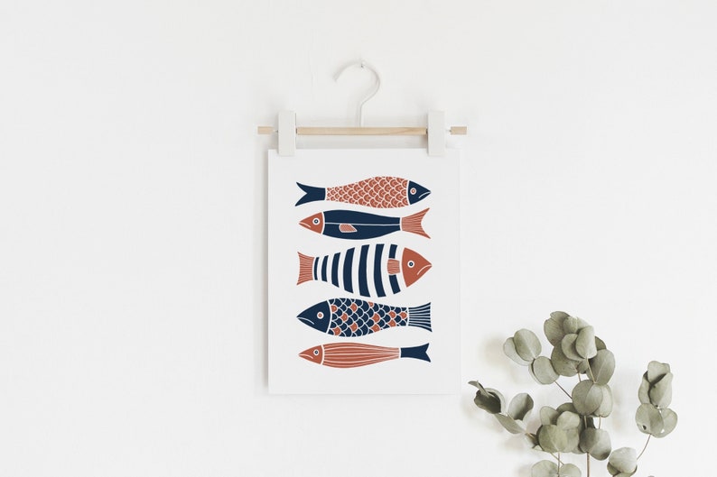 Fish print Japanese fish poster, Minimalist scandinavian animal art, Nautical beach house, Mid century, Modern wall art, DIGITAL DOWNLOAD image 3