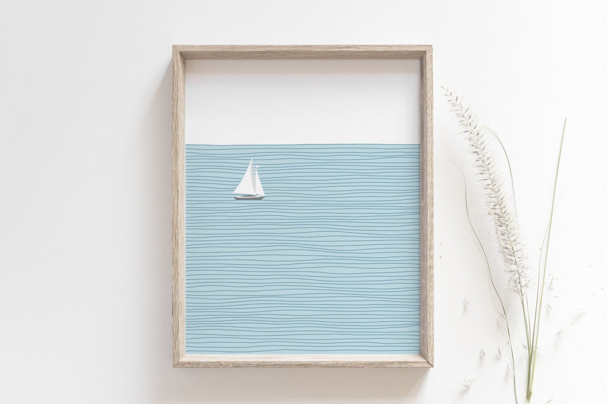 Sailboat print - Seascape art poster, Boat drawing, Ocean wall art, Lake house decor, Beach house decor, Coastal nursery, DIGITAL DOWNLOAD