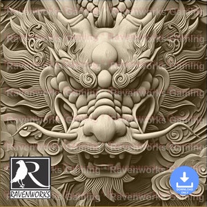 Chinese draak lasergravure digitale bestanden | Laser Ready PNG digitale download voor houtgraveermachines | 3D-illusie-effect
