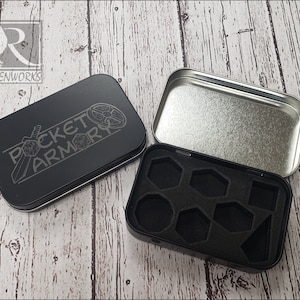 Pocket Armory Metal Tin Dice Box With Foam Insert | Altoids Tin Dice Box | Custom Laser Engraved Metal Dice Vault for Tabletop RPGs