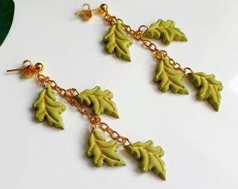 Leaf garland earrings acanthus garland vine leaf green leaves garland gold chain earrings gift for friend hypoallergenic gold earrings studs
