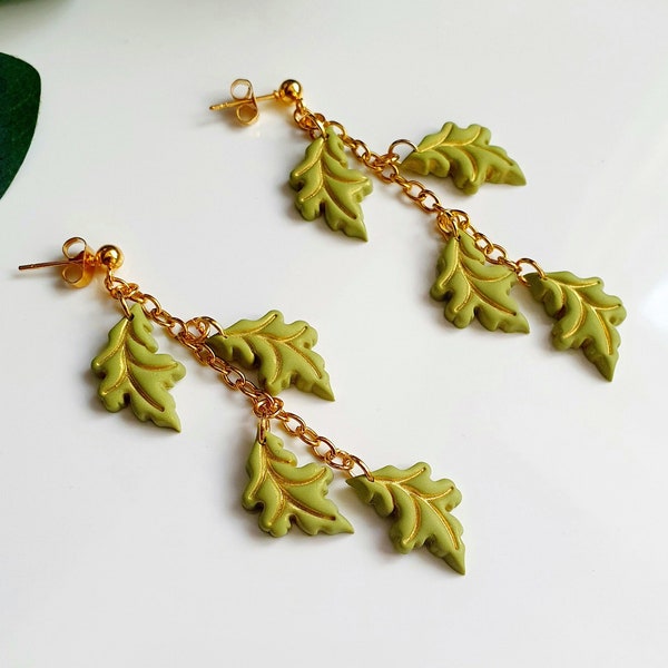 Leaf garland earrings acanthus garland vine leaf green leaves garland gold chain earrings gift for friend hypoallergenic gold earrings studs