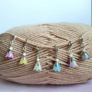 Bell flower stitch makers, light weight stitch markers, handmade stitch markers, crochet tools, crochet accessories, crochet gifts, knitters