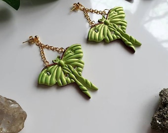 Luna moth stud dangle earrings cottagecore earrings fairycore earrings goblincore earrings luna moth witchy earrings witchy gifts butterfly