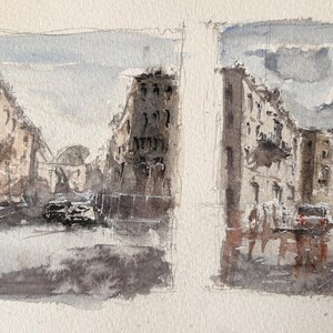 Stadt Szene Aquarell Malerei: Einzigartige Architekturkunst