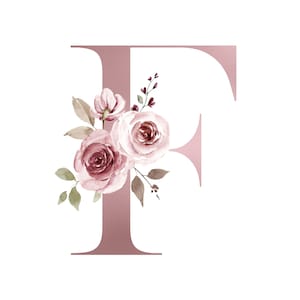 Letra F - Diseño de alfabeto floral rosa personalizado (descarga digital) - Imprimir arte de boda y guardería personalizado