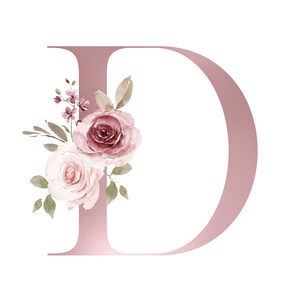 Letra D - Diseño de alfabeto floral rosa personalizado (descarga digital) - Imprimir arte de boda y guardería personalizado