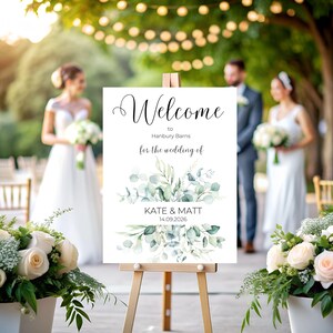 Personalised Wedding welcome sign canva template design wedding eucalyptus printed wedding sign minimalist design wedding quote printable