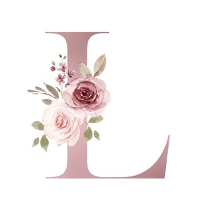 Letra L - Diseño de alfabeto floral rosa personalizado (descarga digital) - Imprimir arte de boda y guardería personalizado