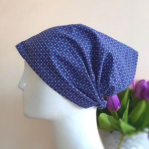 Cottagecore hair bandana, Dark blue head scarf, Cotton kerchief