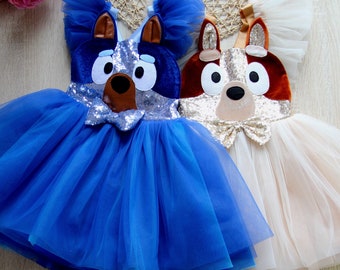 Blue Dog Inspired Sequin Birthday Dress: Heeler Character Party Romper