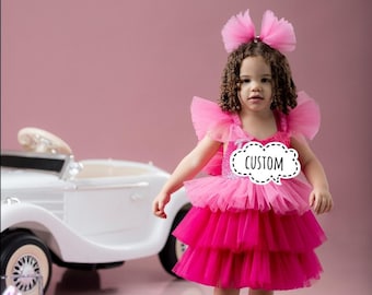 Personalized 1st Birthday Tutu Romper: Hot Pink Sequin & Tulle Dress