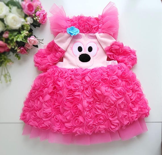 pink poodle dress Pink Poodle dress, Blue Flower Rosette Outfit, Handmade Fluffy Birthday Costume For Girls