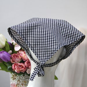 Gingham hair bandana, Triangle Head Scarf, Adult Triangle  Kerchief, Black & White  Gingham Check Hair Scarf with Ties