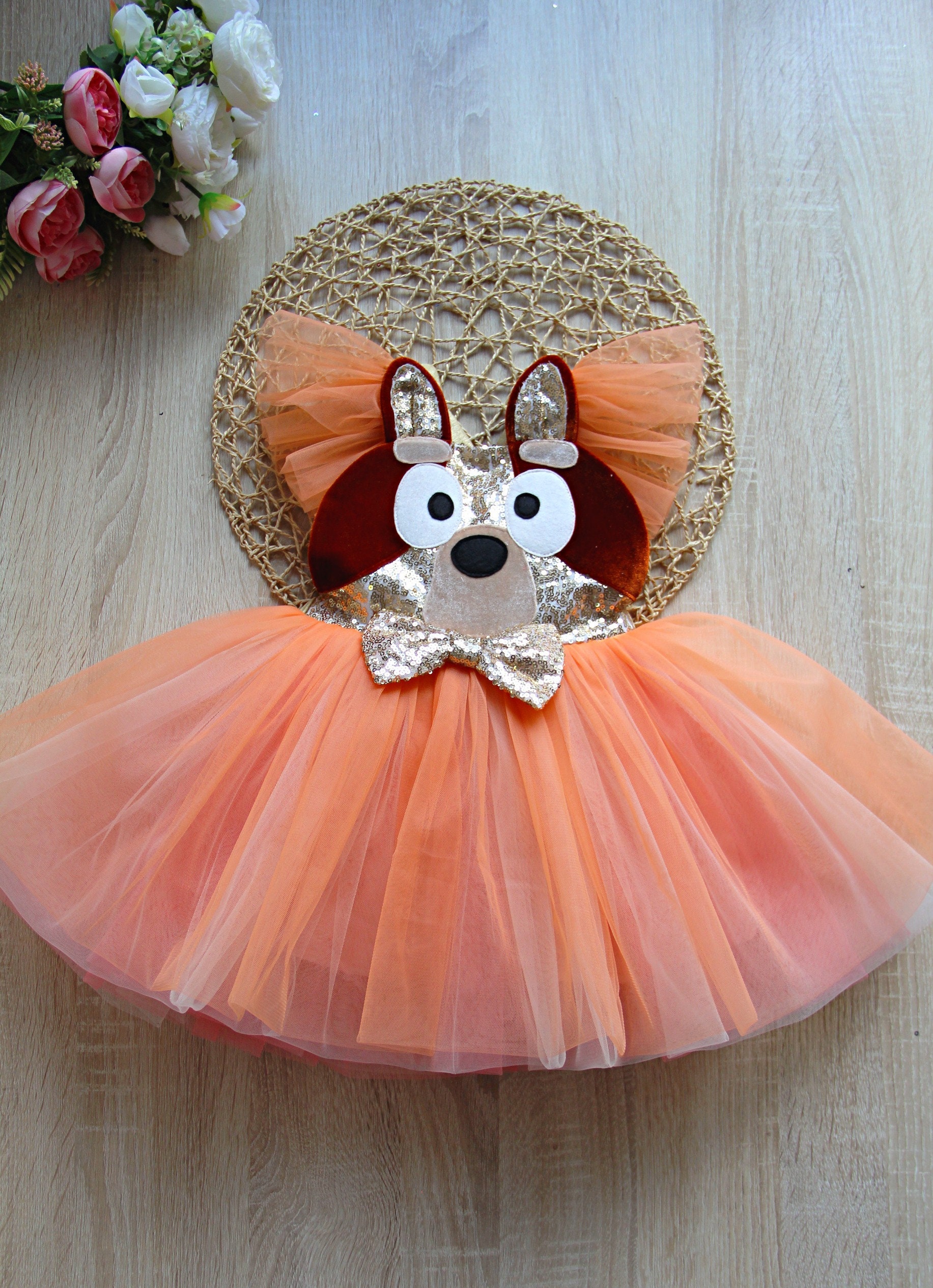 Blue & Orange Dog Romper Dress